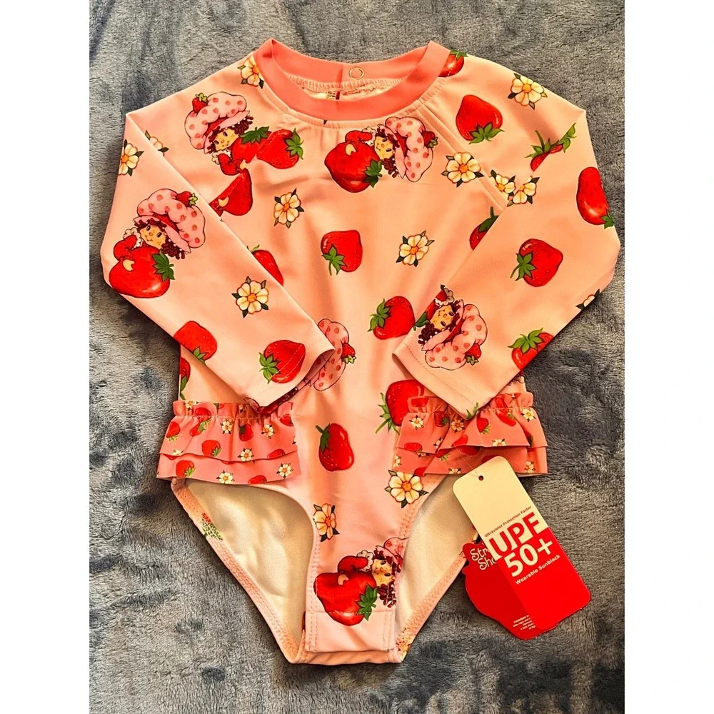Strawberry Shortcake Baby Girl Long Sleeve Rash Guard Swimsuit UPF 50+‎ Pink 12M